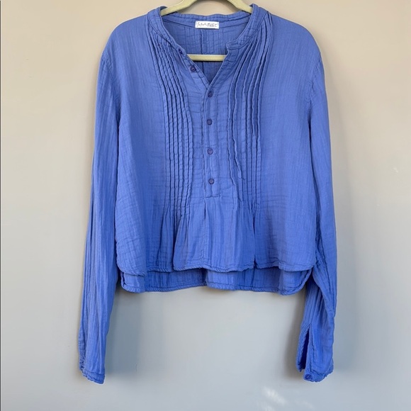 Free People x CP Shades Yoko Cropped Top Blue Fizz Medium 100% Cotton USA Made - Picture 2 of 9